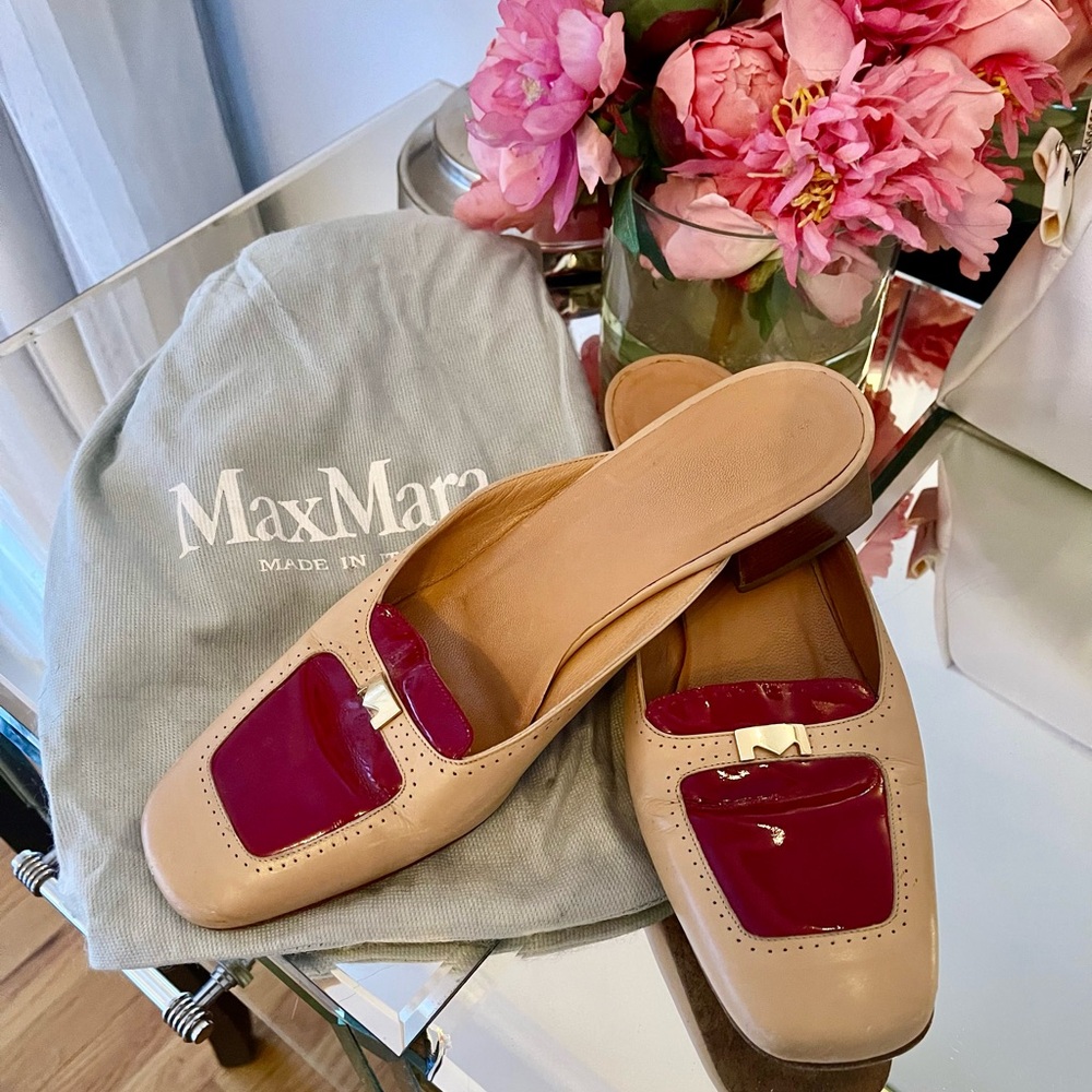 Max Mara shoes/slide - beige and red patent leather
